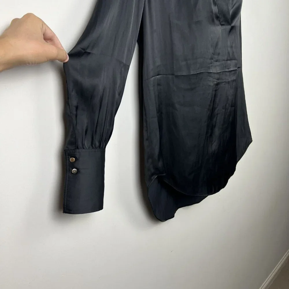 Witchery Modern Cuff Blouse Top Long Sleeve Black Satin Office Work Lux Size S 8 - Picture 7 of 13